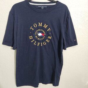 Tommy Hilfiger Shirt Mens Embroidery Logo Print Large Navy Blue SPOT